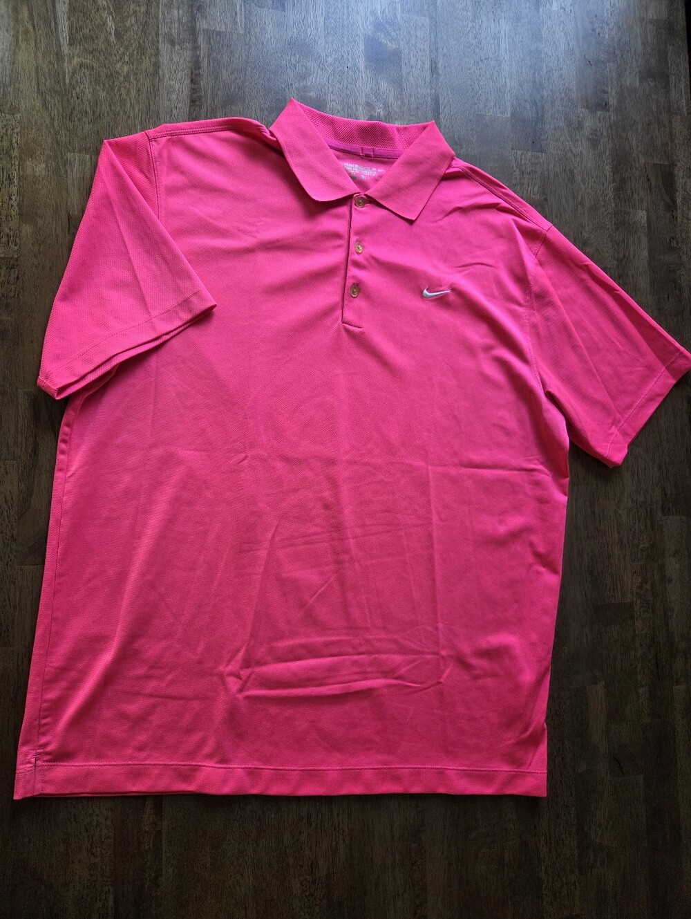 Nike Dri Fit Highlighter Pink Polo Shirt with Embroidered Swoosh
